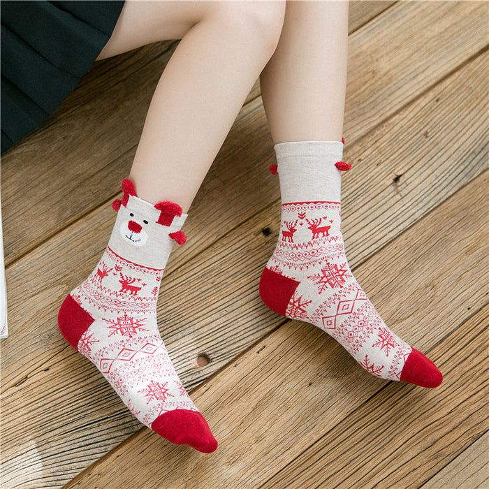 Wholesale 3pairs Cross-border foreign trade autumn and winter Christmas socks Santa gifts snowflakes elk cute cartoon Christmas socks
