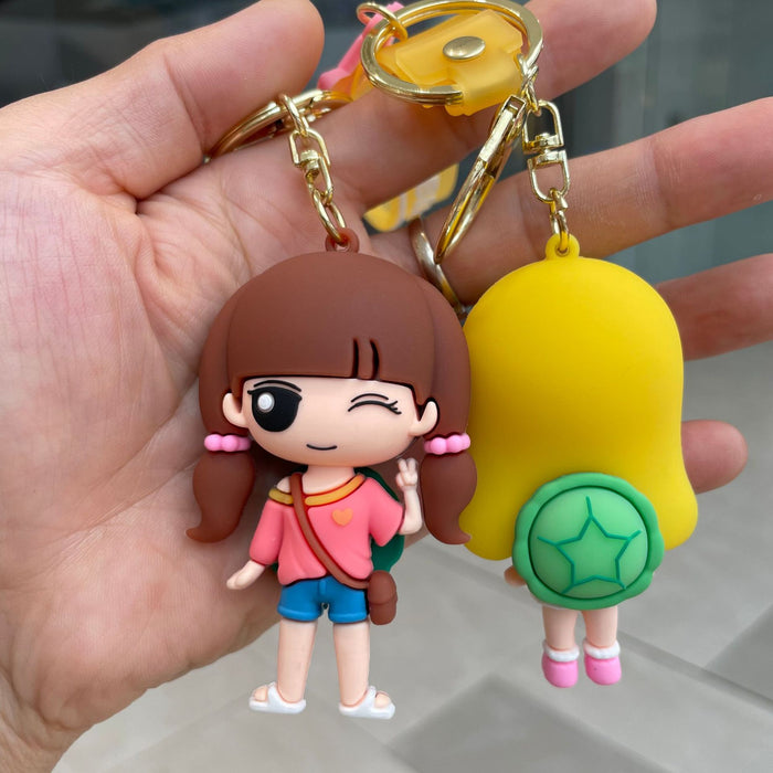 Wholesale 3D soft rubber keychain cartoon cute keychain doll couple backpack pendant