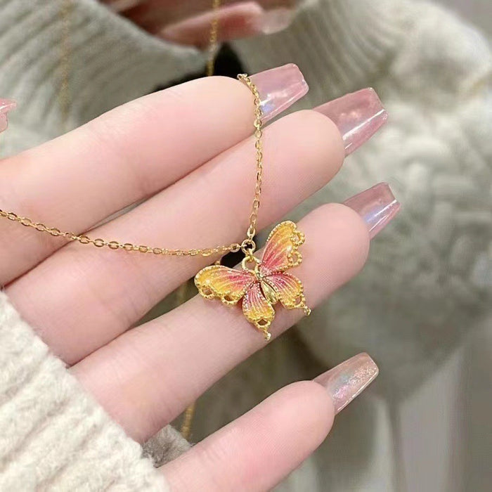 Wholesale Colorful enamel butterfly necklace pendant with high-end feel collarbone chain
