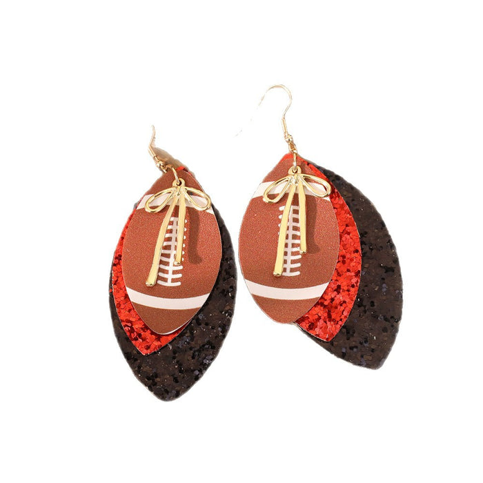 Wholesale Sports Element Rugby Earrings for Women Niche Design Bow Multi-Layer Pu Leather Earrings