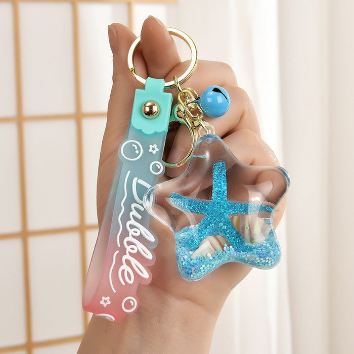 Wholesale Acrylic Oil-Filled,  Flowing Glitter Starfish Keychain
