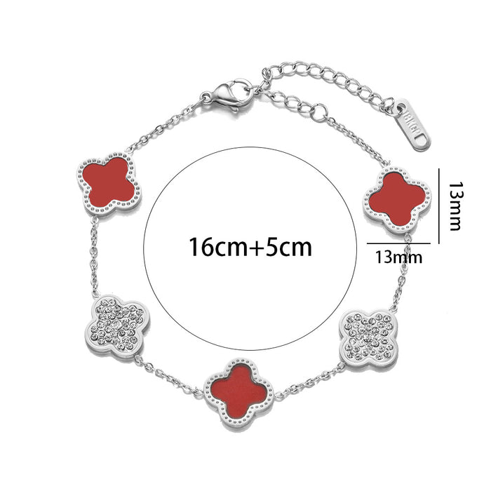 Wholesale Titanium Steel Diamond Inlaid Four Leaf Clover Bracelet JDC-BT-NaBao004