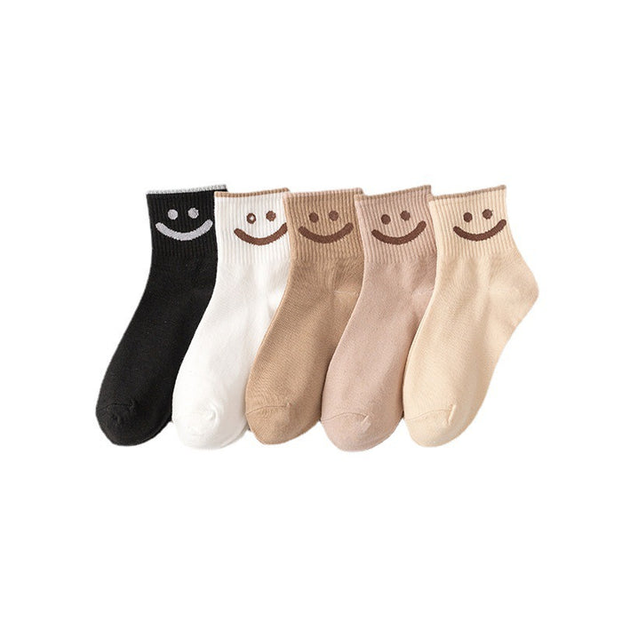 Wholesale of 10pcs Solid Color Cute Smiling Women's Mid Length Socks JDC-SK-Miqi006