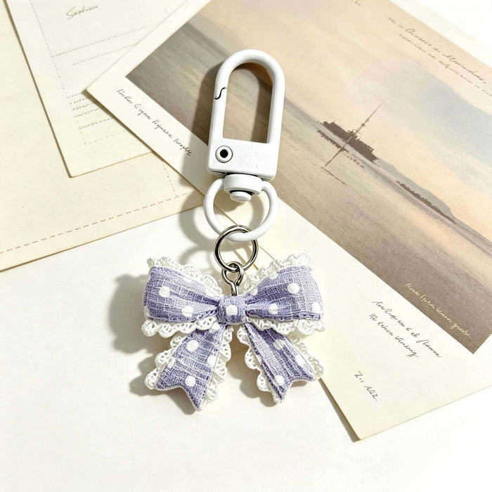 Wholesale Stylish Blue Polka Dot Butterfly Bow Keychain Bag Charm Fresh Style Girls Gift Boutique Resale