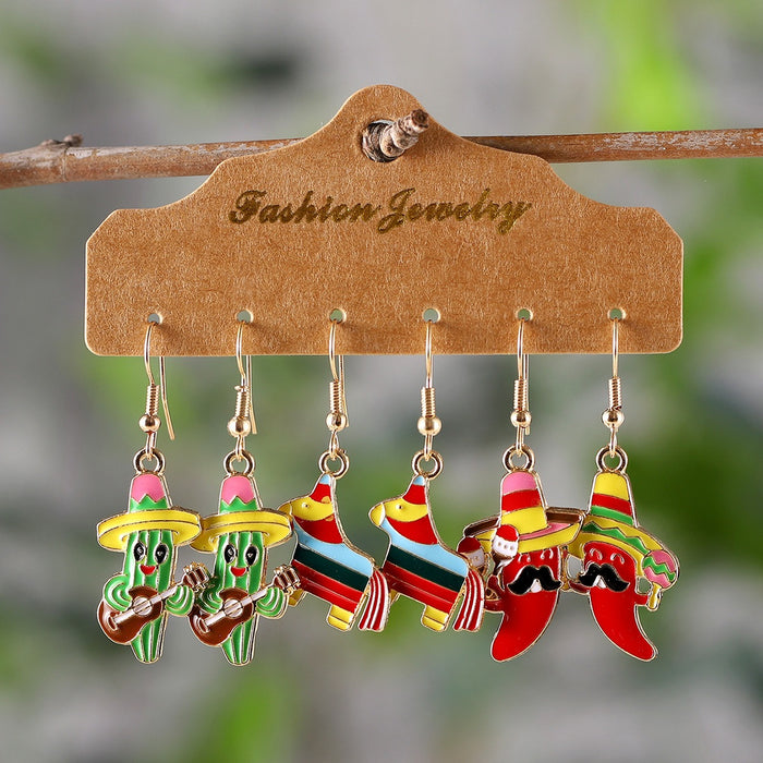 Wholesale Colorful Cactus Chili Maraca Charm Earring Set Party Wear Fashion Accessory