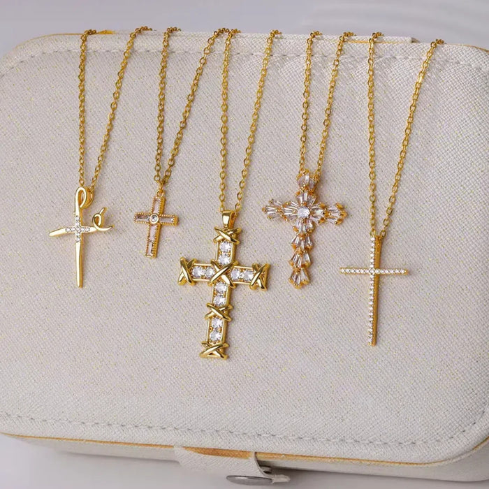 Wholesale Micro inlaid zircon cross pendant necklace collarbone chain jewelry