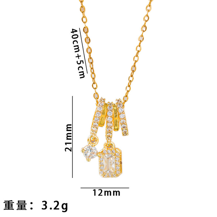 Wholesale Titanium steel Tassel Square Necklace for Women Zirconium choker necklace Jewelry