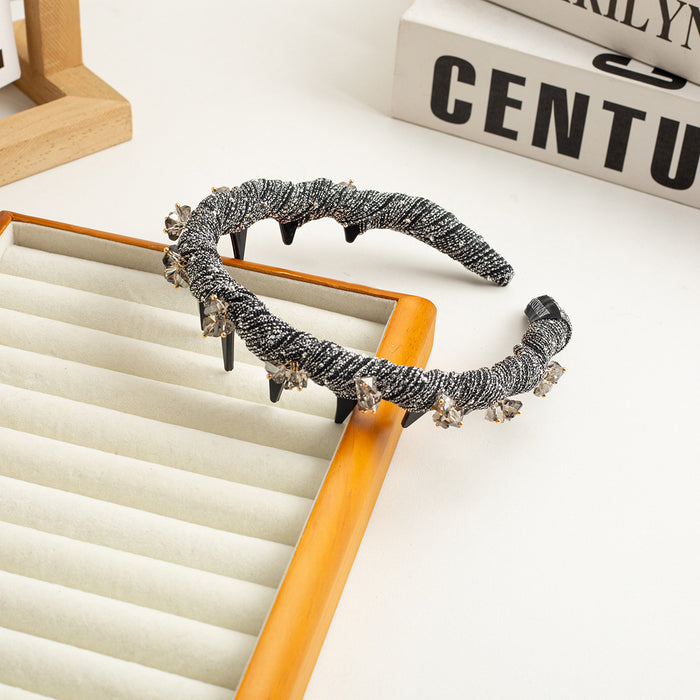 Wholesale Rhinestone Mesh Wavy Headband New Crystal High Cranial Top Head Hoop