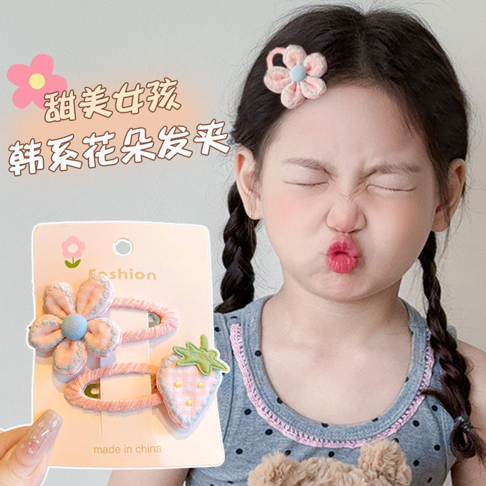 Wholesale Children' s Cloth Strawberry Hair Clips Pink 2-Piece Set Cute Hair Accessory