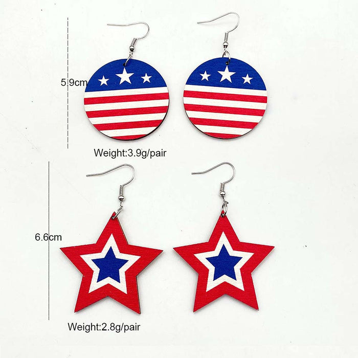 Wholesale Independence Day Five-pointed Star Printed Wooden Earrings JDC-ES-PuCi032