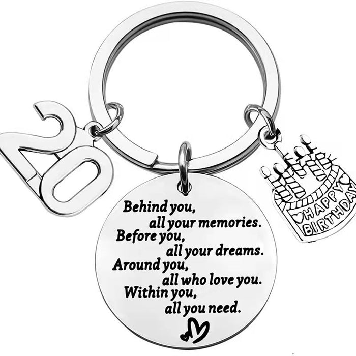 Wholesale Behind You All Your Memories Cake Stainless Steel Keychain JDC-KC-Mingl002