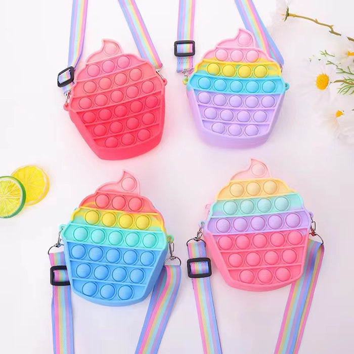 Wholesale Childlike Cute Silicone Crossbody Bag Rainbow Ice Cream Design Toddler Coin Purse MOQ≥3