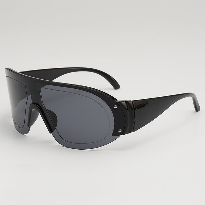 Wholesale New one-piece large frame sunglasses with high-end feel, wide leg color film sports cycling sunglasses