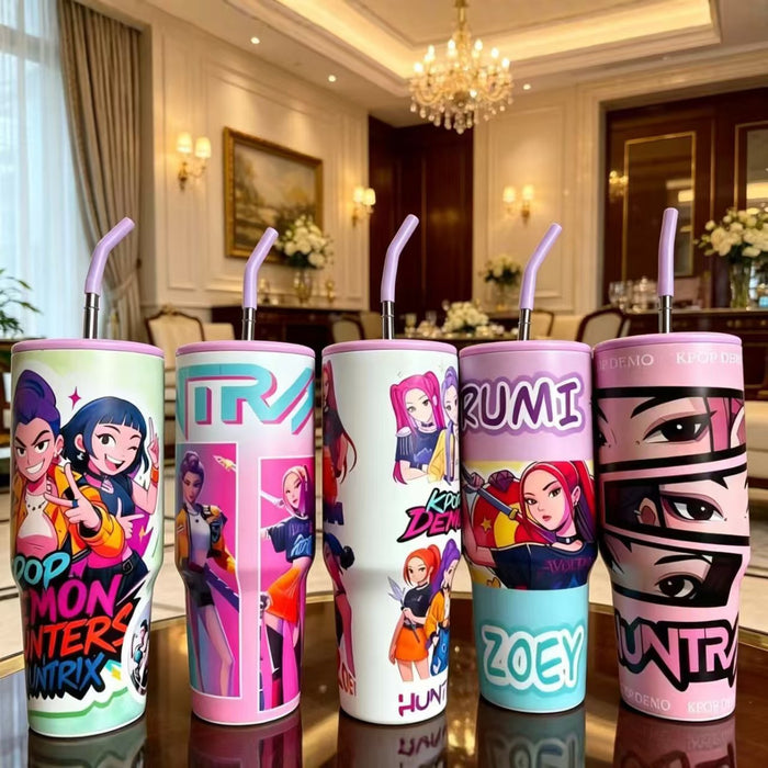 Wholesale Cartoon Straw Cup with Handle 304 Stainless Steel Insulated Tumbler