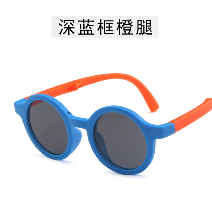 Wholesale Folding children's sunglasses, minimalist frosted glasses, round frame sun protection sunglasses