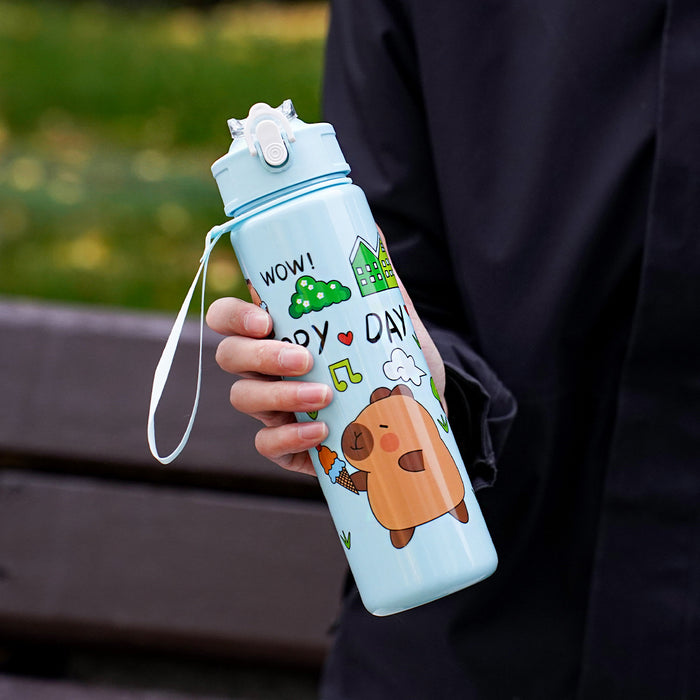 Wholesale  Straw Water Cup Cute Children' s Straw Cup Student Portable Cartoon Water Cup with Lanyard