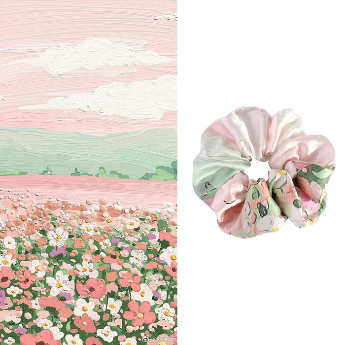 Wholesale Oil painting-inspired satin Hair Scrunchies