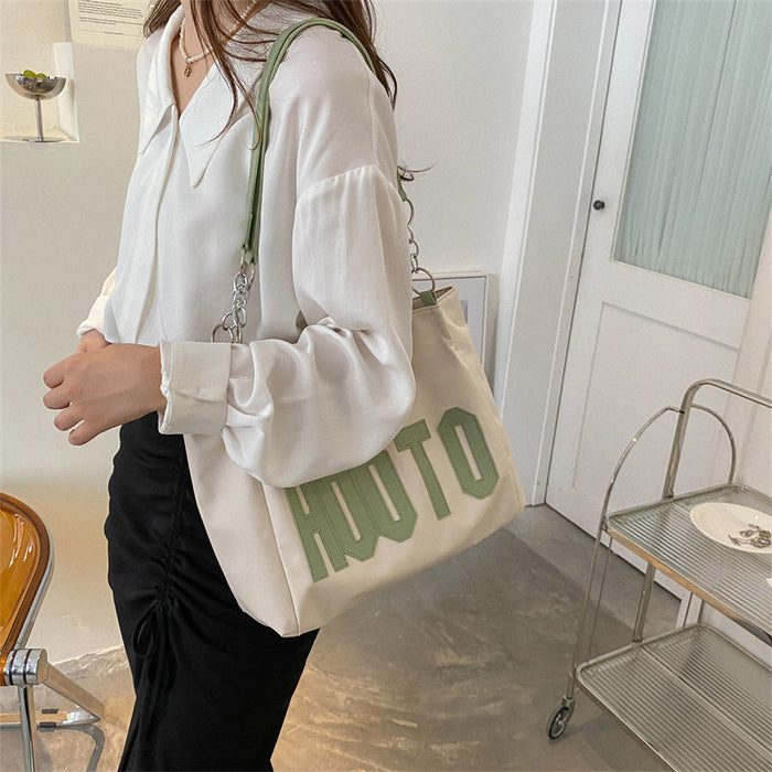 Wholesale Minimalist Shoulder Bag Trendy Color Contrasting Letter Chain Bag Large Capacity Fashionable Commuter Outdoor Tote Bag