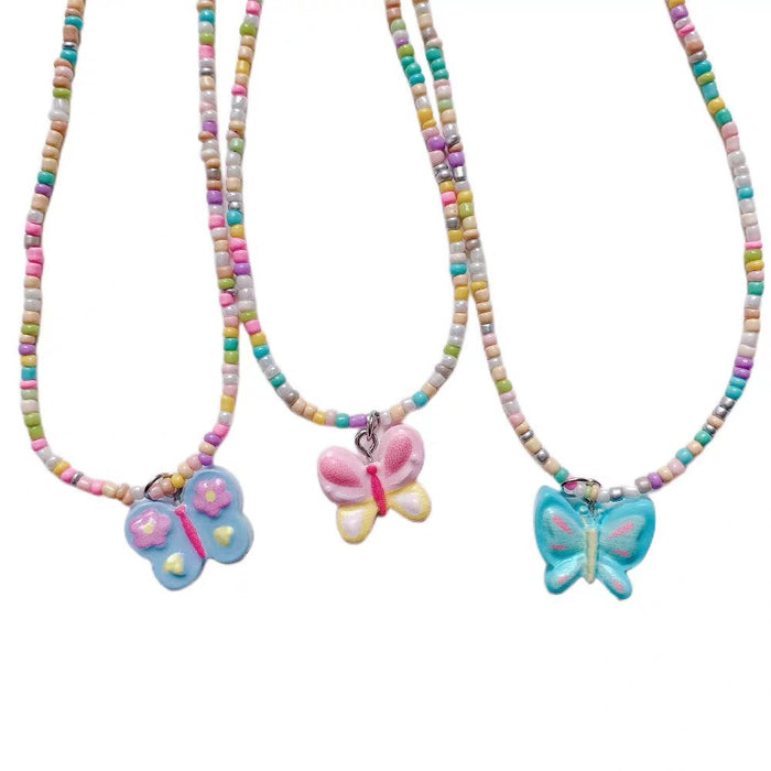 Wholesale Colorful beaded butterfly necklace for senior girls to wear collarbone chain summer