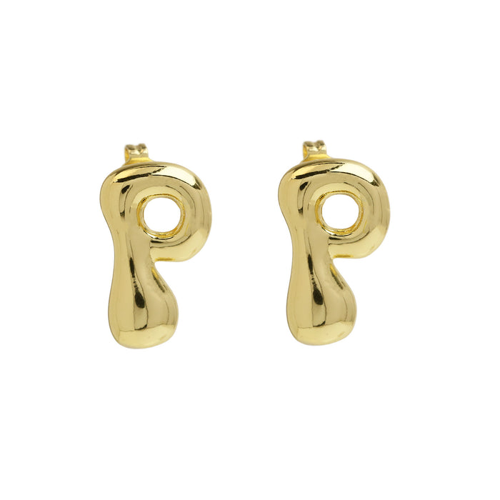 Wholesale 2PCS 18K Gold Brass 26 English Letters Earrings JDC-ES-BaiYi008