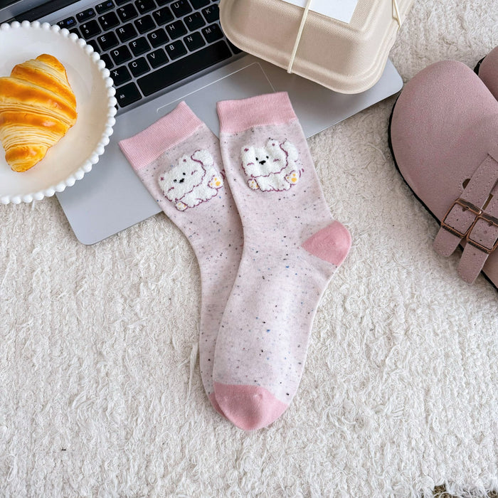 Wholesale Socks, tube socks, color blocked dot yarn, cartoon plush socks