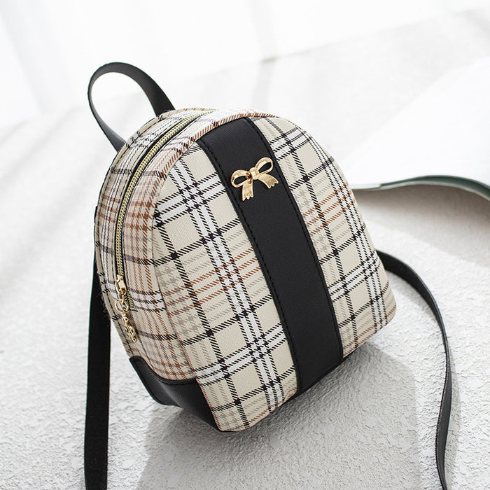 Wholesale Printed Checkered Backpack Summer and Autumn New Products Women's Bow Student Leisure Small Bag JDC-BP-JF001