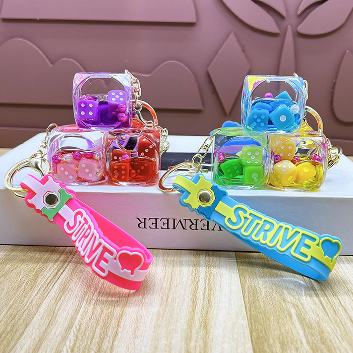 Wholesale New Oil filled Cube Dice Keychain Creative Small Toy Bag Car Hanging Decoration Pendant