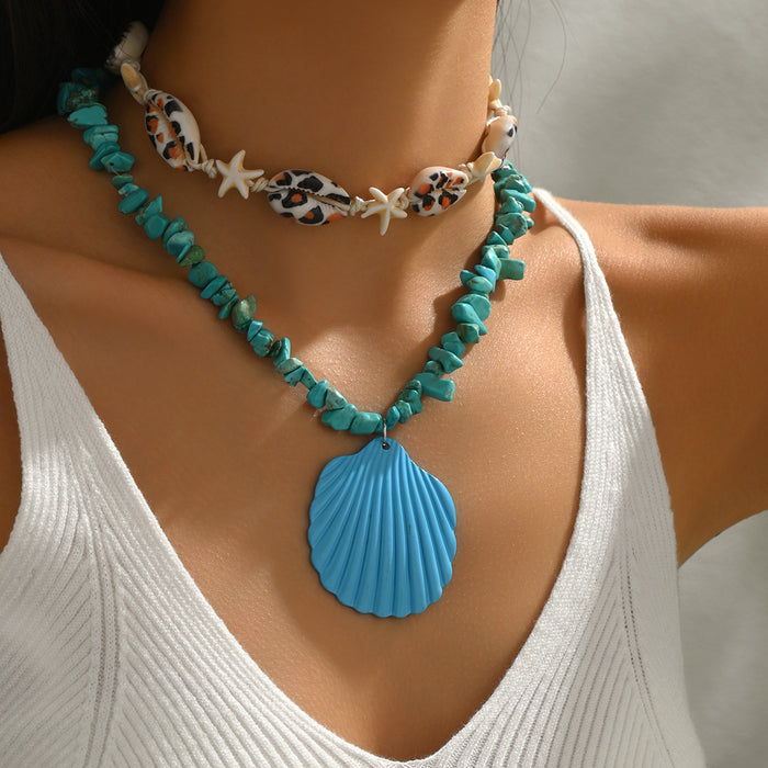Wholesale Blue Shell Pendant Necklace Shell Stacked Clavicle Chain for Women