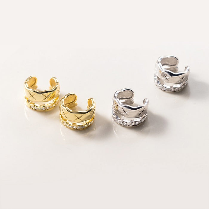 Wholesale Fashionable wave double-layer ear clip for women with retro temperament, diamond studded earrings without ear holes, ear bone earrings, and ear accessories