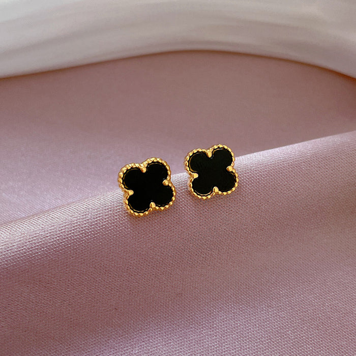 Wholesale Simple Titanium Steel Mother-of-Pearl Clover Minimalist Style Earrings JDC-ES-LG004