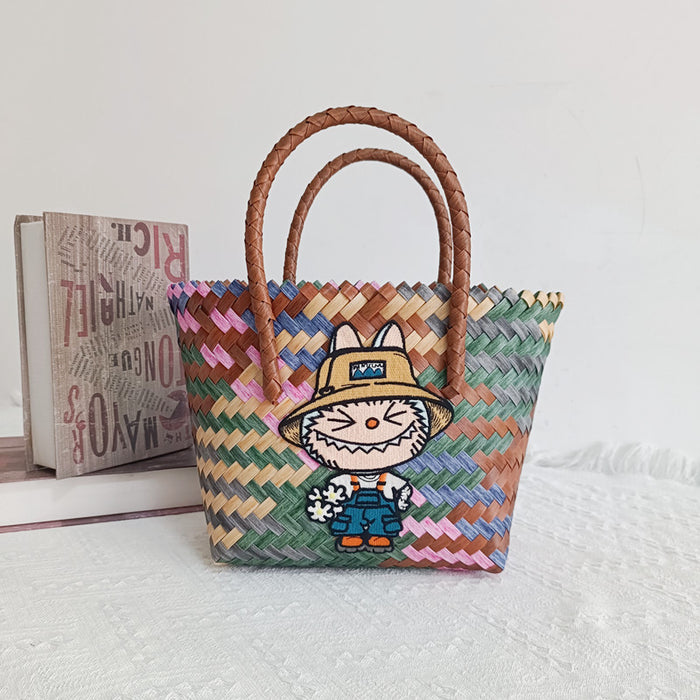 Wholesale Woven Basket Bag Shoulder Hand Bag Cute Rattan Cloth Cartoon Woven Bag