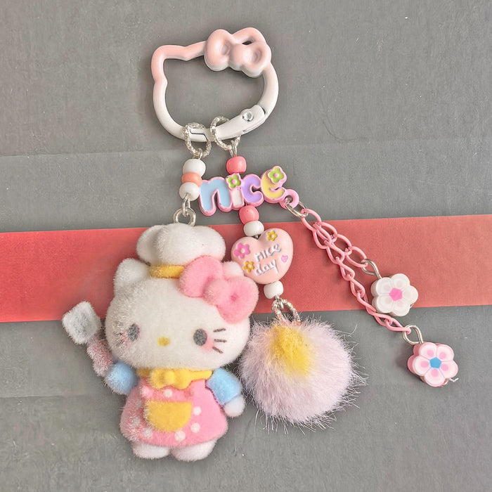 Wholesale Dopamine Style Cute Cat Ear Flocked Phone Charm Bag Keychain Pendant DIY Accessory