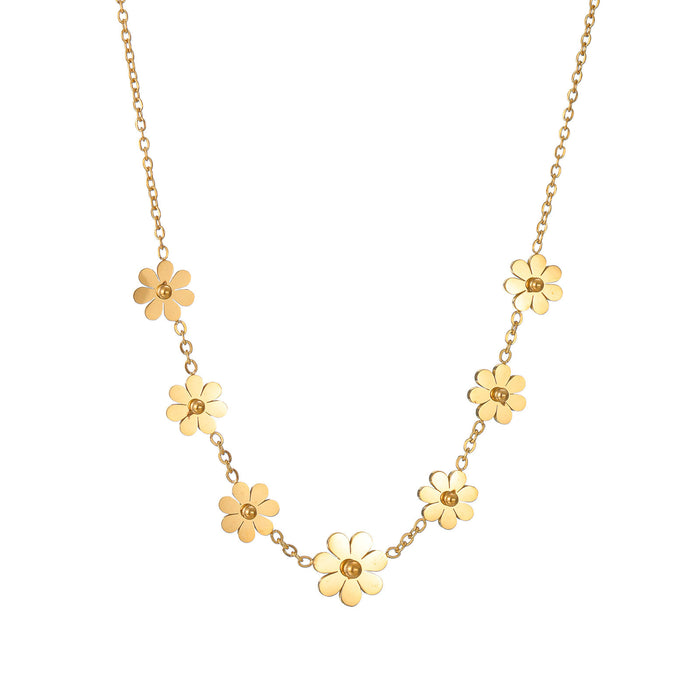 Wholesale 2pcs A delicate and beautiful summer-themed chrysanthemum-patterned titanium steel necklace