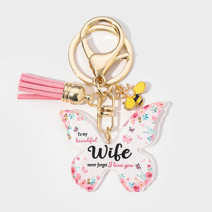 Wholesale Mother's Day Butterfly Shaped Acrylic MOM Pendant Keychain JDC-KC-HuiWen006