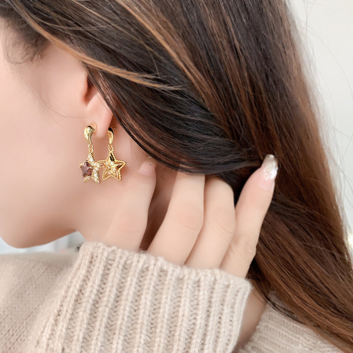 Wholesale Twin Star Sparkling Tassel Gold-Plated Copper Earrings