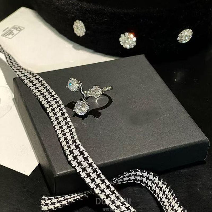Wholesale Minimally designed diamond inlaid zircon asymmetrical niche design, light luxury high-end open ring
