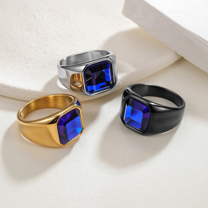 Wholesale Titanium Steel Electroplated Men' s Ring with Multi-Color Stones - Boutique Resale