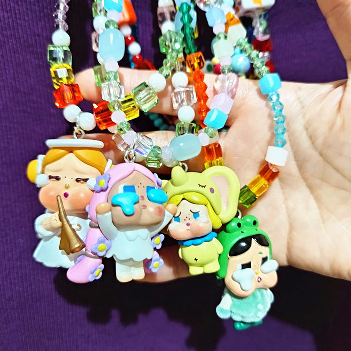 Wholesale Crystal acrylic beaded cute  angel frog cute grain short necklace