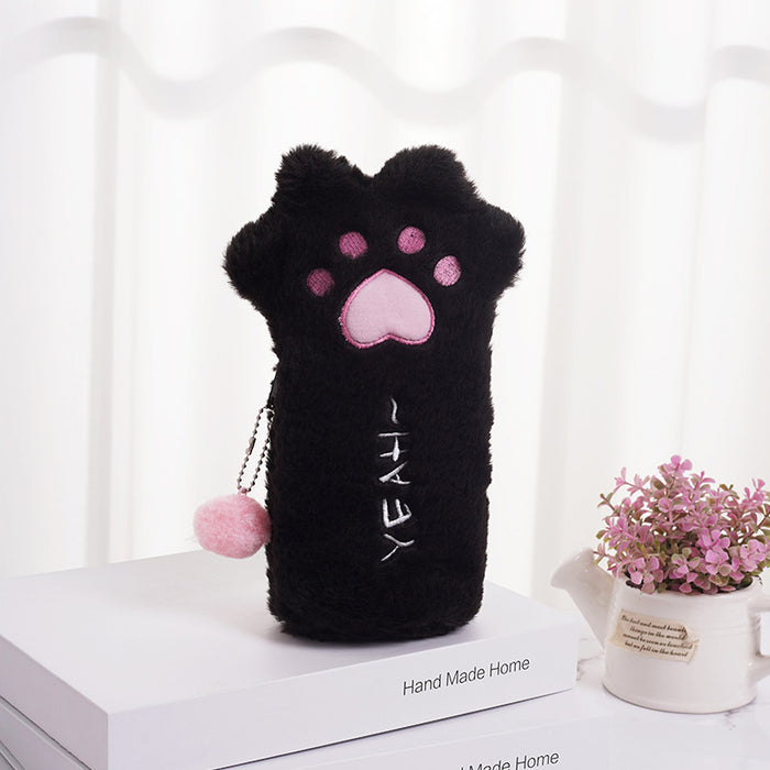 Wholesale Cartoon Cute Plush Pencil Case Cat Paw Large Capacity