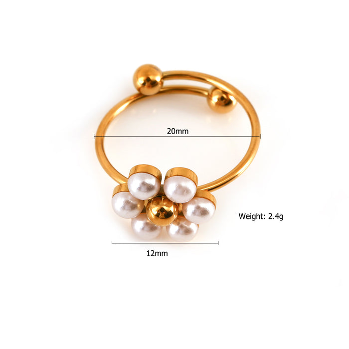 Wholesale Fashion stainless steel daisy flower necklace with pearl inlay, simple petal necklace, ring set wholesale