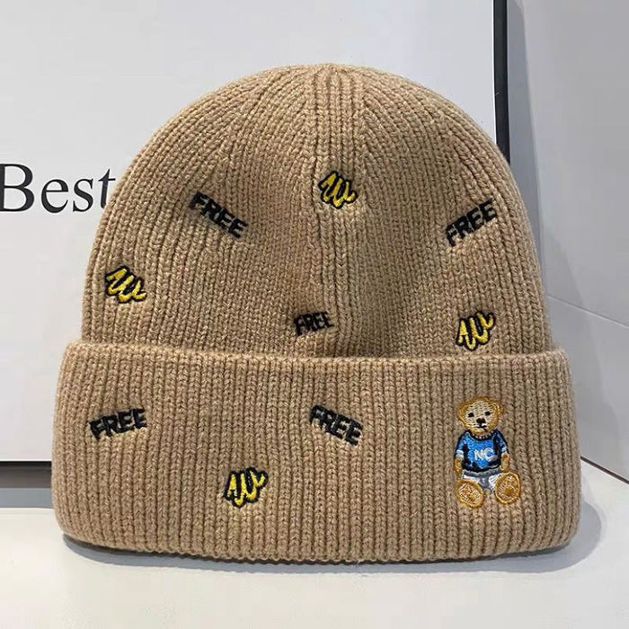 Wholesale Autumn and Winter Cartoon Embroidery Letters Pullover Knitted Hat JDC-FH-Shangy001