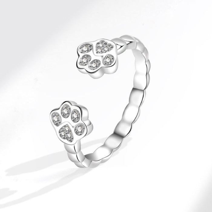 Wholesale Cat Paw Zircon Ring Adjustable Women S Fashion Jewelry Accessory Boutique Resale