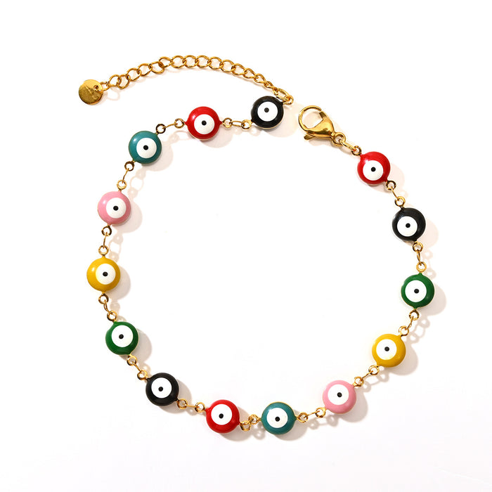Wholesale Fashion classic style color preserving electroplated stainless steel Devil's Eye ankle chain multi-color wholesale