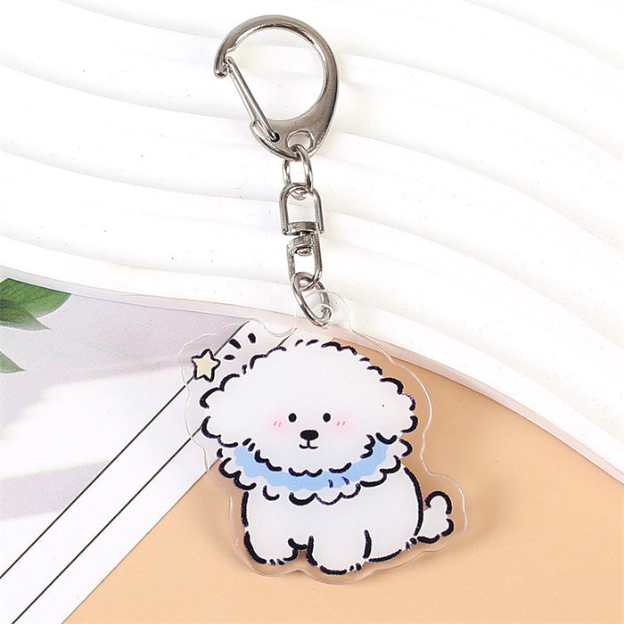 Wholesale Double-Sided Acrylic Cartoon Bichon Puppy Keychain Cute Bag Charm MOQ≥2