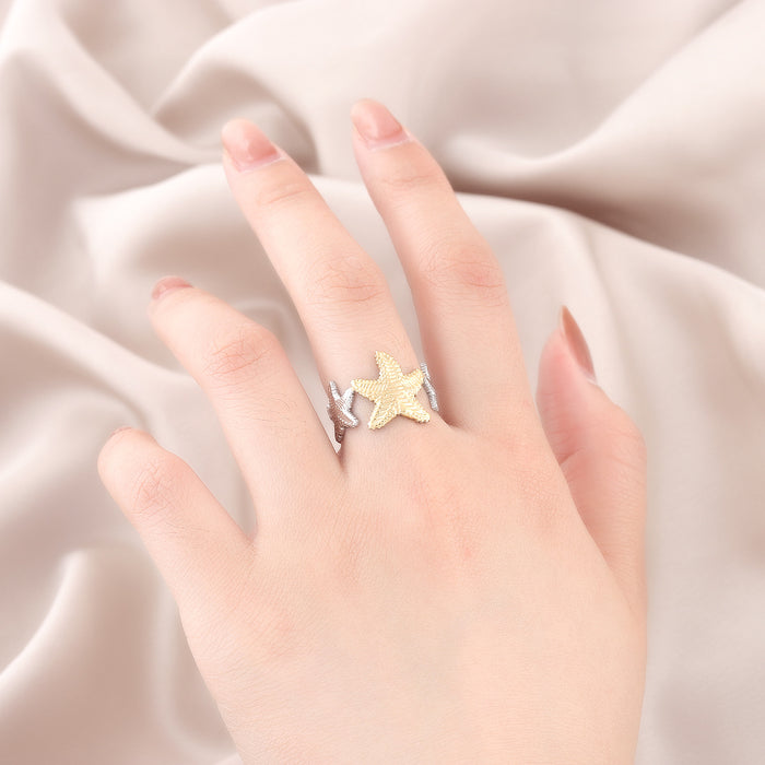 Wholesale Stainless steel new color blocked starfish ring, fashionable and high-end, trendy and personalized, niche and personalized