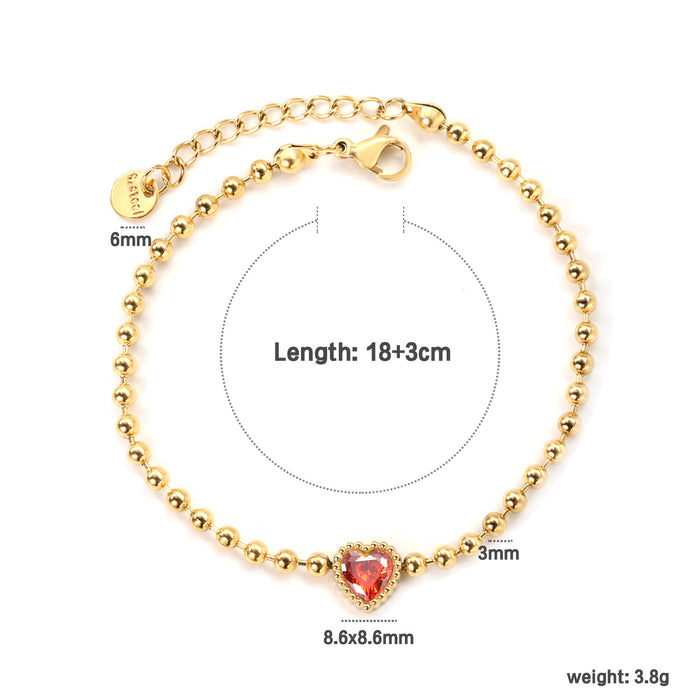 Wholesale Mixed Color Heart-Shaped Zircon Bracelet Niche Design Cherry Bracelet Stainless Steel Bracelet
