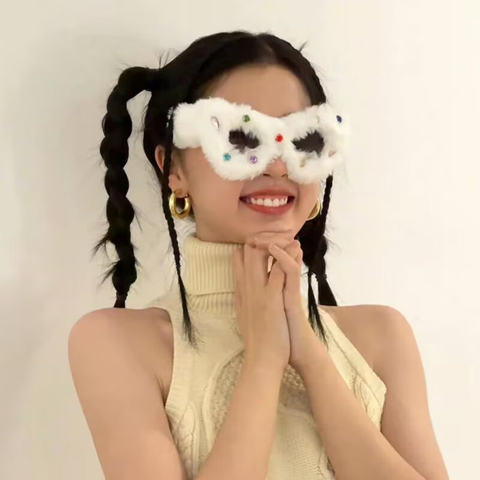 Wholesale Glasses birthday funny plush glasses triangle white cat ear sunglasses with diamond design