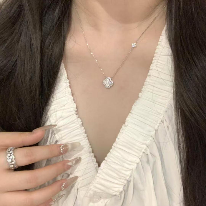 Wholesale   four-leaf clover zircon necklace niche  titanium steel non-fading clavicle chain