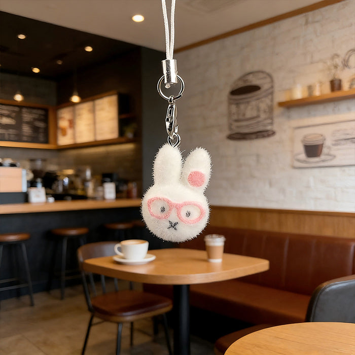 Wholesale DIY Cute Flocked Glasses Bunny Keychain