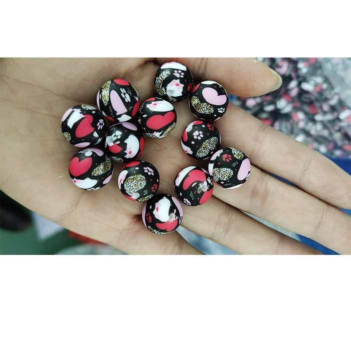 Wholesale 20pcs15mm Valentine's Day Printed Beads JDC-BDS-HongZhou007